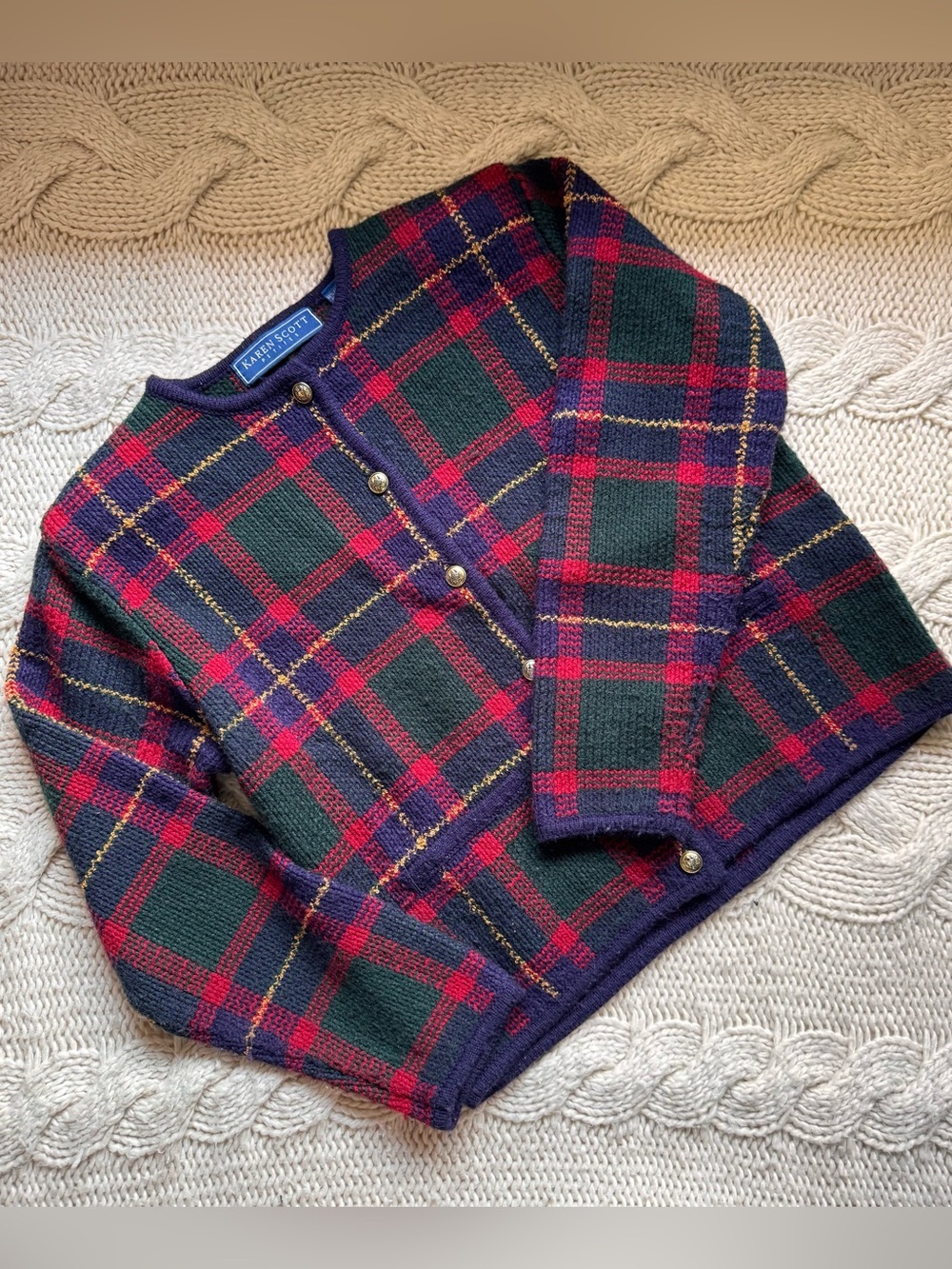 Vintage Karen Scott Tartan Plaid Cardigan